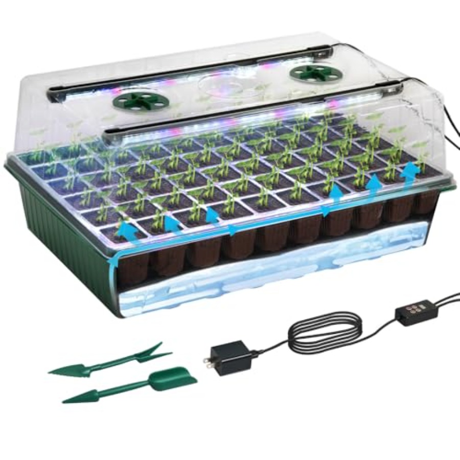 Humidity Dome Kit - 育苗トレイ グローライト付き 60セル種子スターターキット 4.07インチ湿度ドーム付き 室内苗スタータートレイ 種子発芽用
